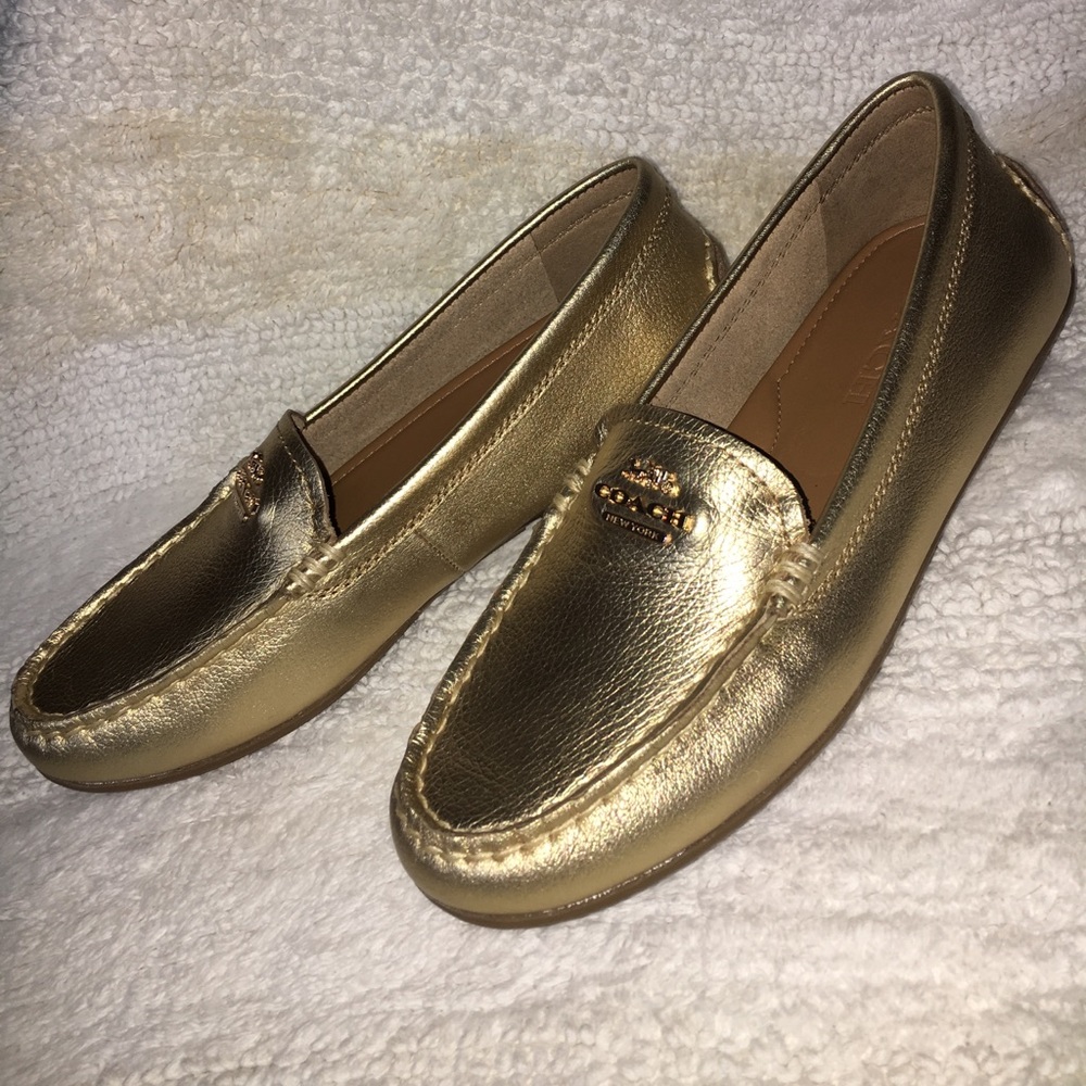 Coach NEW leather Amber pebbled gold loafers 6 - Picture 5 of 8