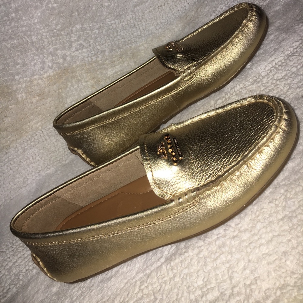 Coach NEW leather Amber pebbled gold loafers 6 - Picture 6 of 8