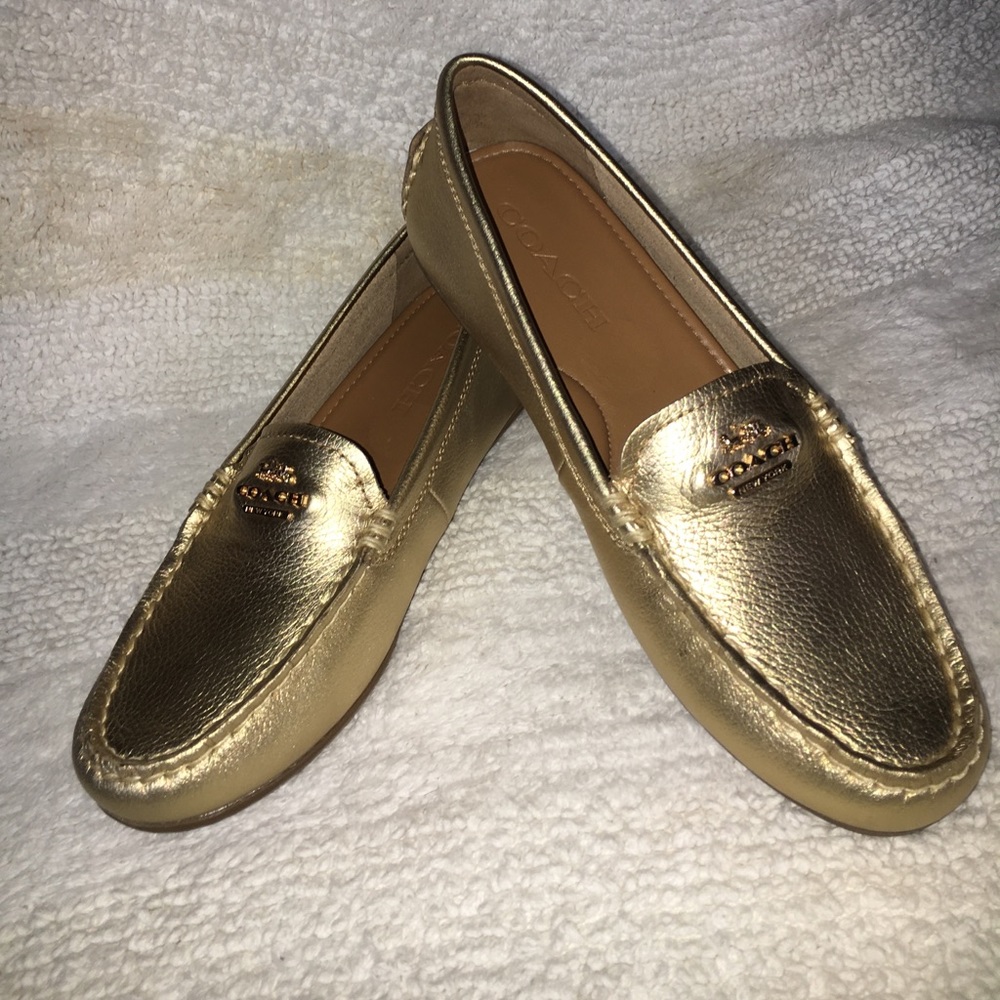 Coach NEW leather Amber pebbled gold loafers 6 - Picture 8 of 8
