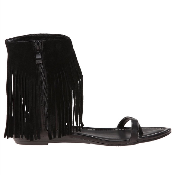 Black Cascading Fringe Tassel Boho Chic Sandals - Picture 5 of 5