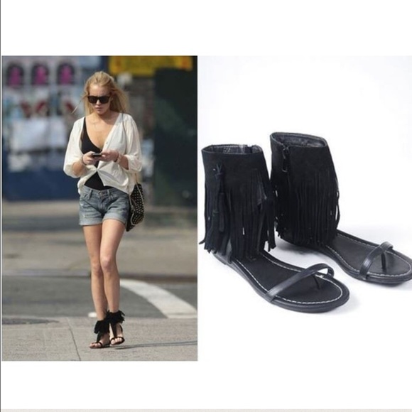 Black Cascading Fringe Tassel Boho Chic Sandals - Picture 4 of 5