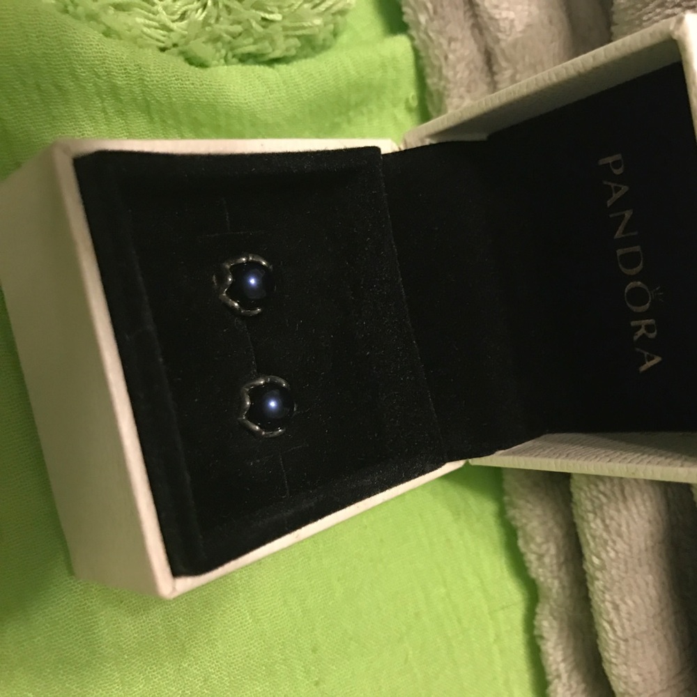 NEVER WORE. Pandora blue/black pearl earrings