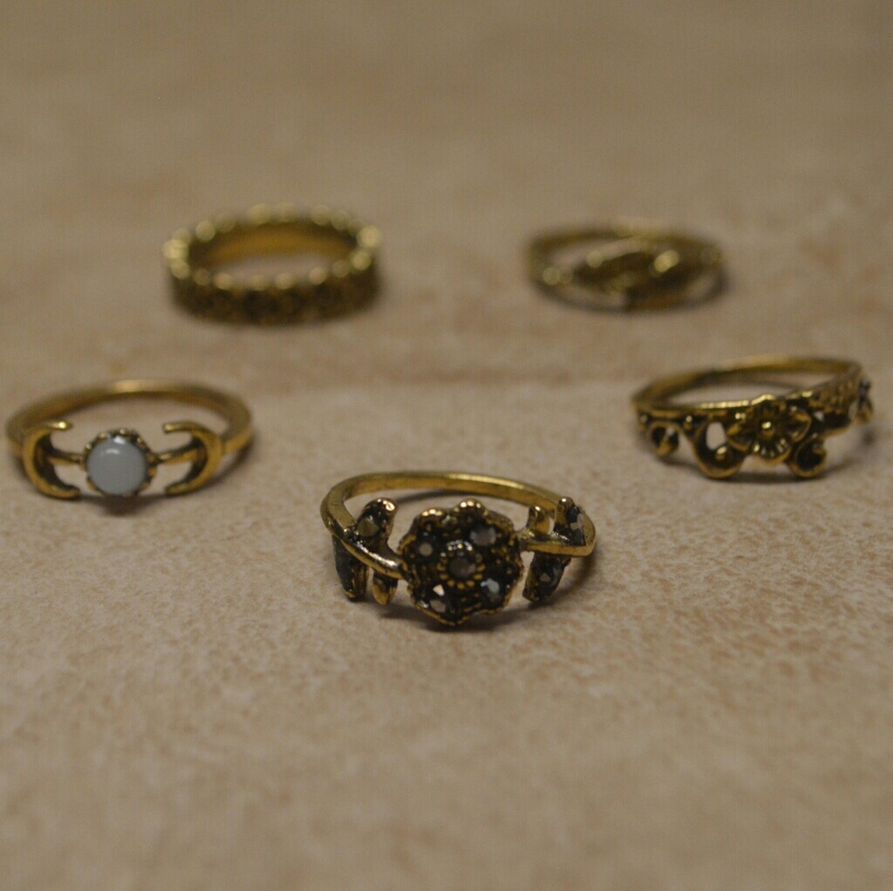 Brand New Set of 5 Bohemian Hippie Gold Rings - Picture 2 of 5