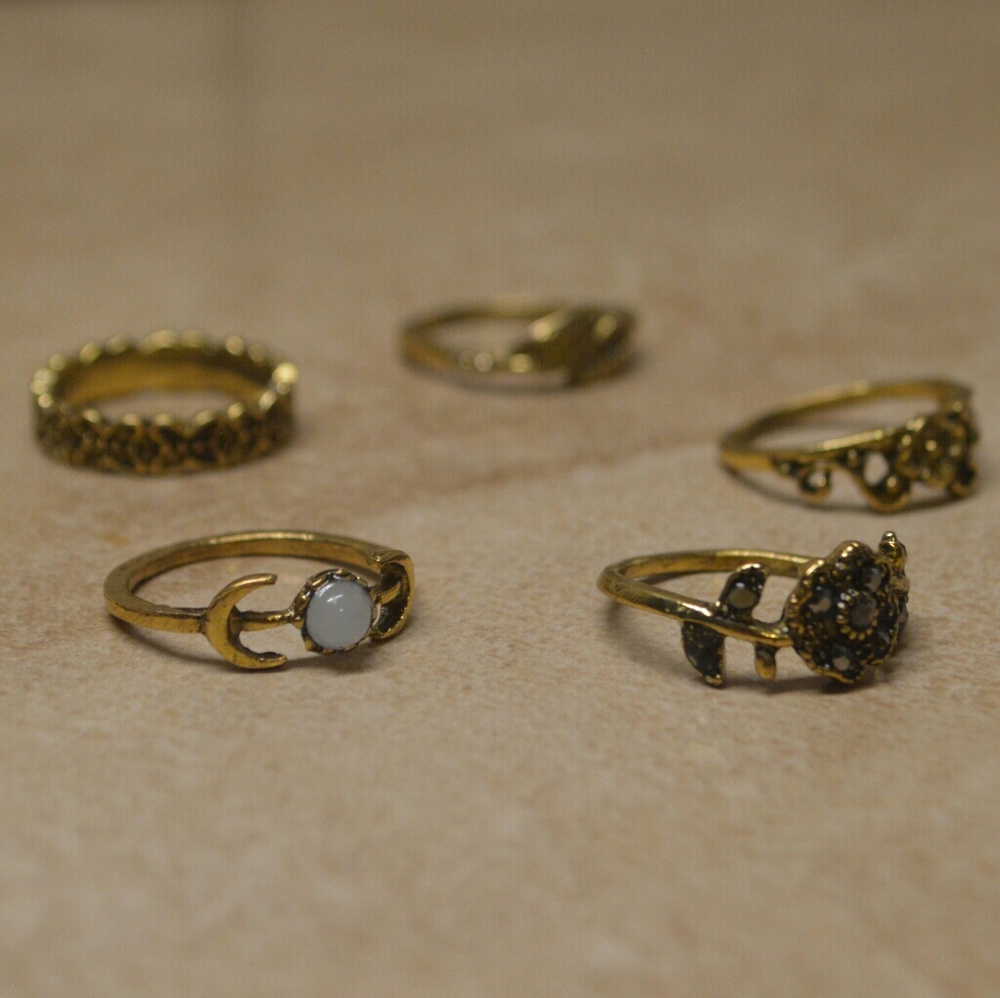 Brand New Set of 5 Bohemian Hippie Gold Rings - Picture 4 of 5