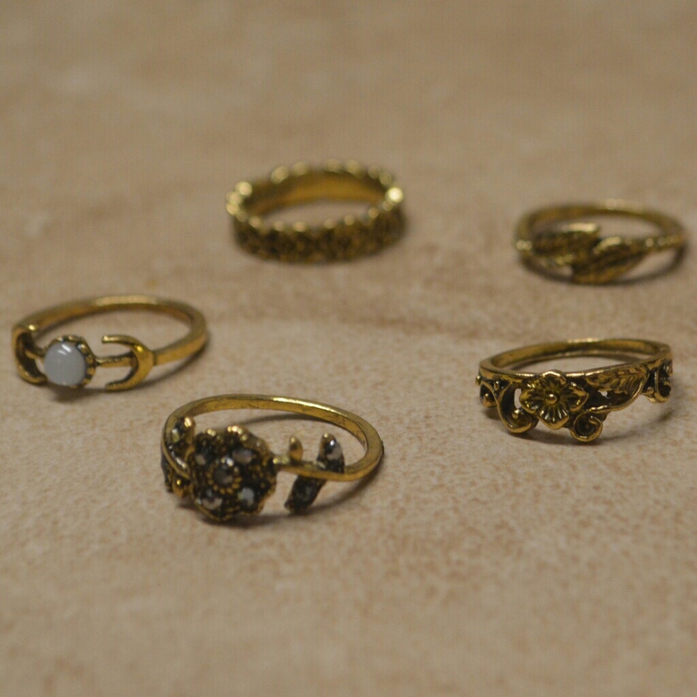 Brand New Set of 5 Bohemian Hippie Gold Rings - Picture 5 of 5