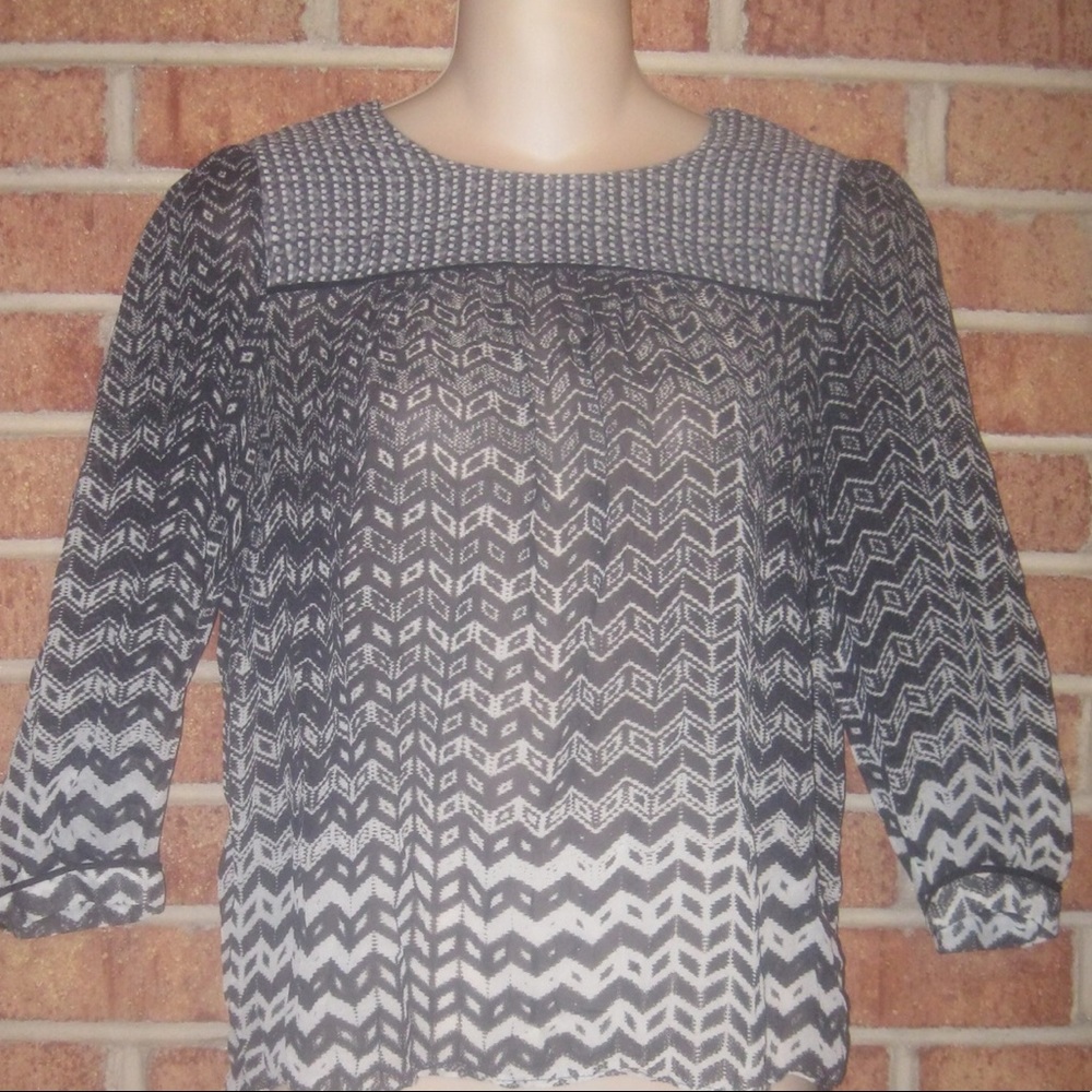 SOLD! Madewell Sheer Silk Chevron Peasant Blouse - Picture 4 of 8