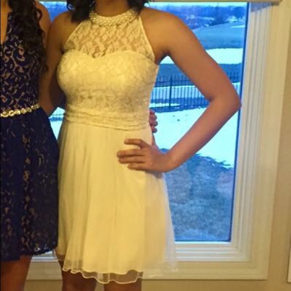 Gold sparkly homecoming dress. FITS LIKE A 4