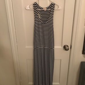 navy and white striped JCrew racerback dress