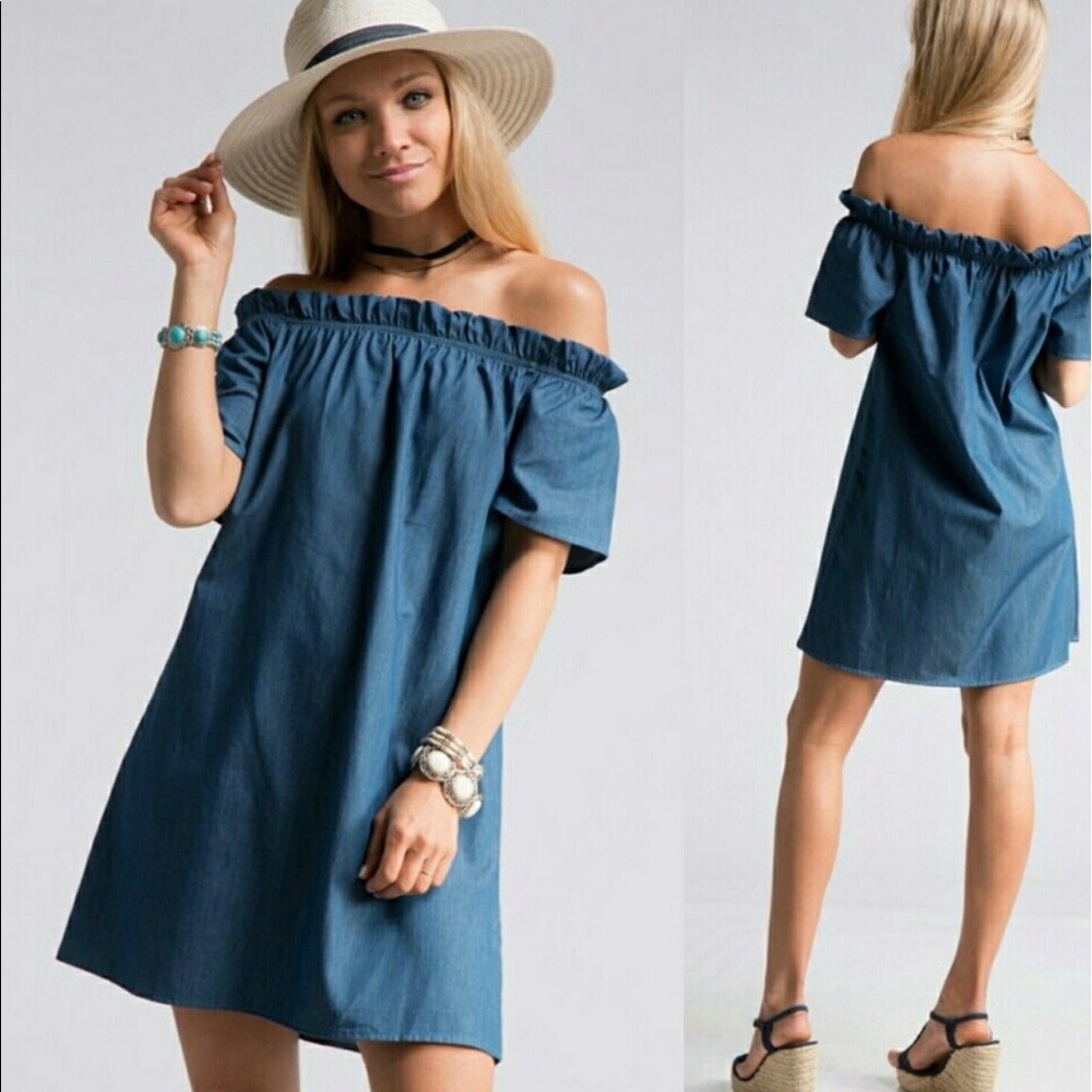 Off Shoulder Chambray Dress