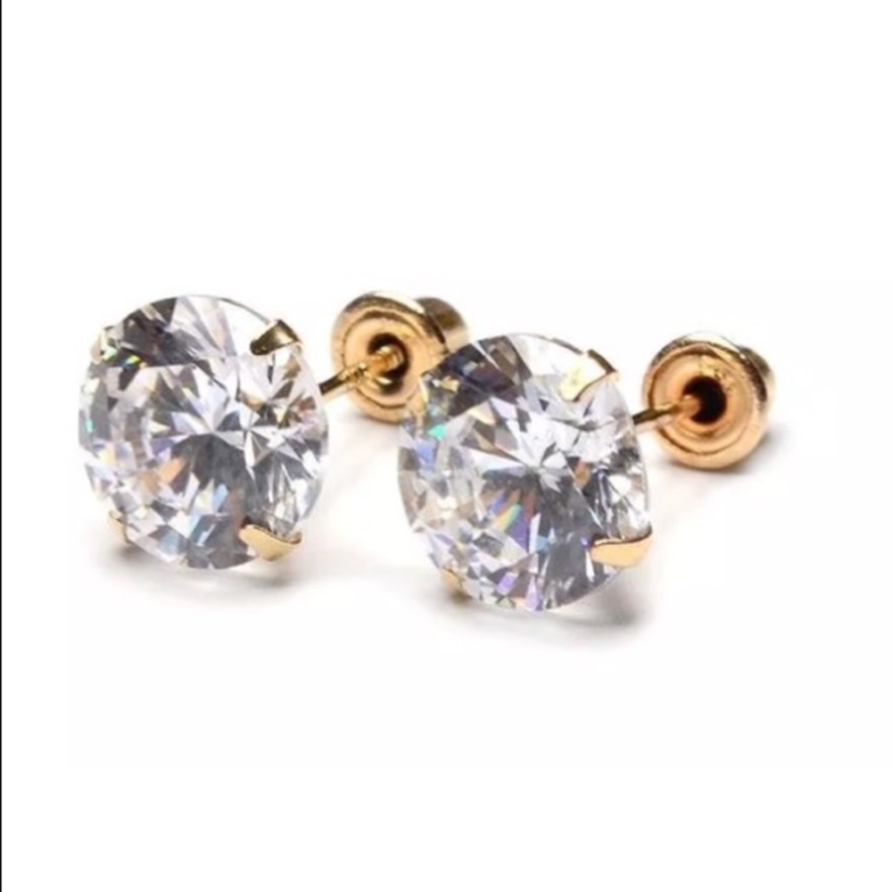 14K Solid Gold Round 5mm CZ Stud Earrings