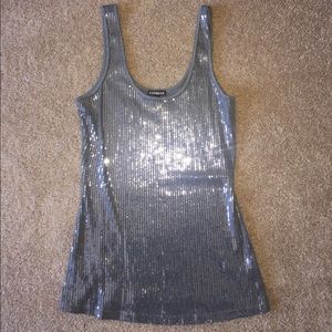 Express gray sequined tank top