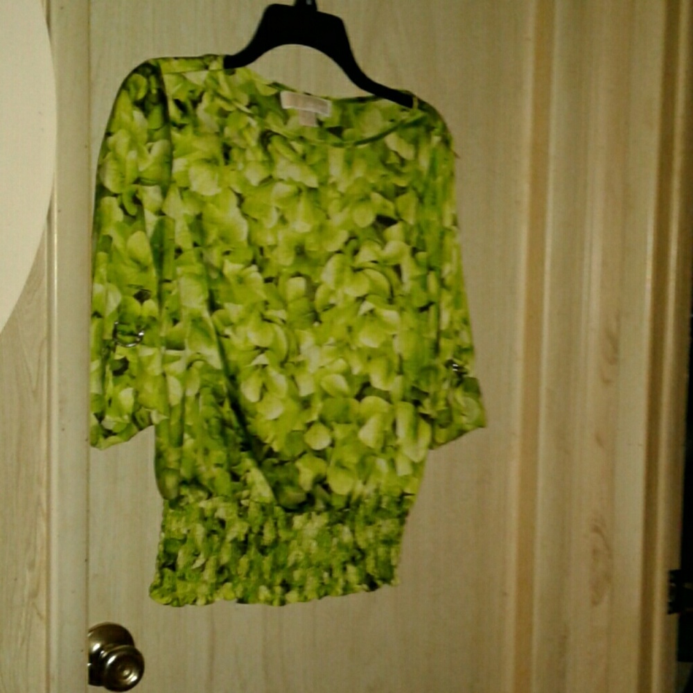 Michael Kors green Floral peasant top size small