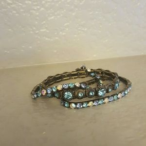 Set of 3 blue and white stone elastic bracelets.