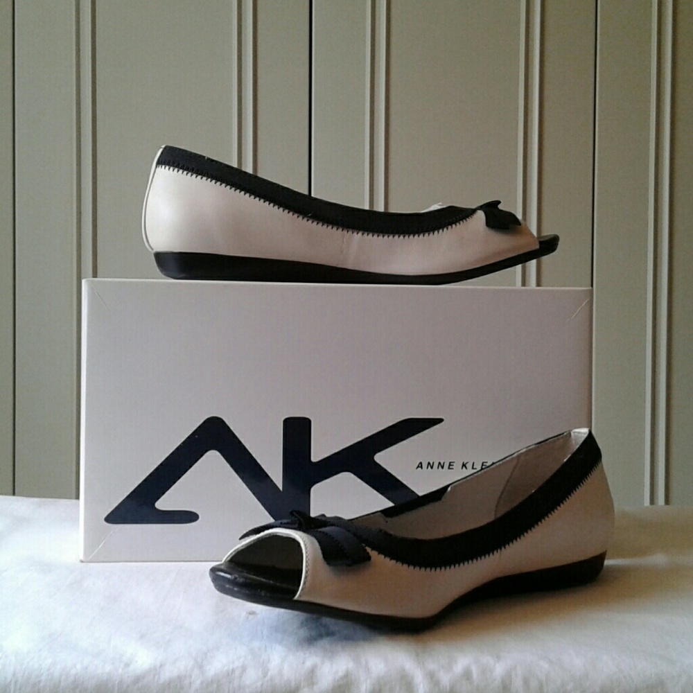 Anne Klein  Sport Ivory & Black Peep Toe Flats
