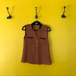 Side cca Brown sheer sleeveless button up shirt