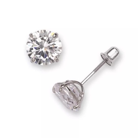 Jewelry - 14K Solid White Gold 4mm CZ Stud Earrings