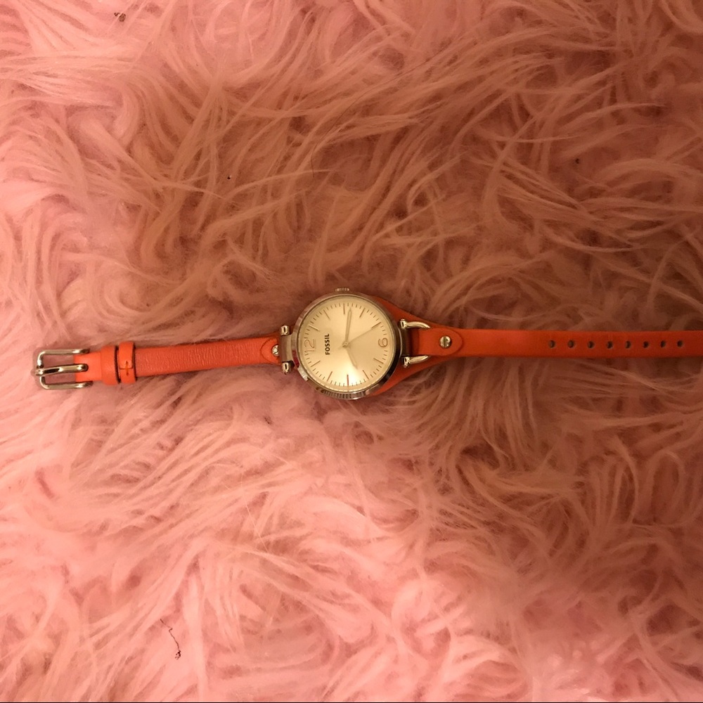 Coral leather fossil watch