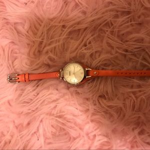Coral leather fossil watch