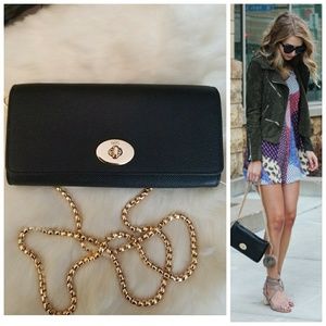 NWOT Coach Black Textured Leather chain Wallet