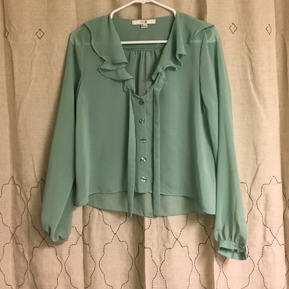 Teal Ruffle Top