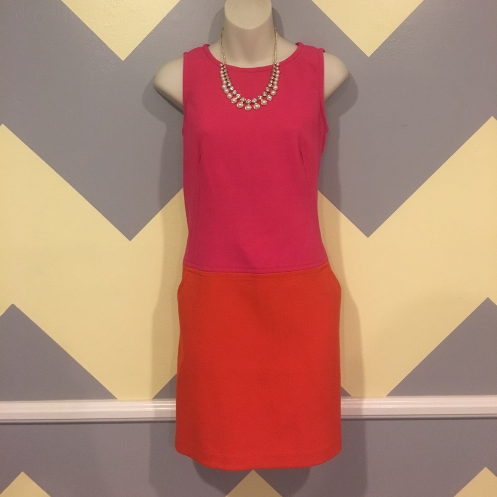 Pink Color Block Shift Dress w/ Pockets - Loft