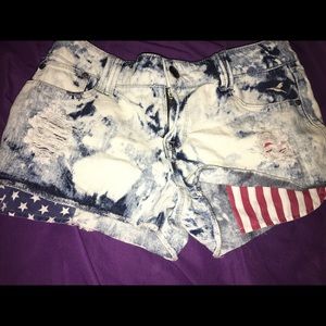 Denim acid wash shorts
