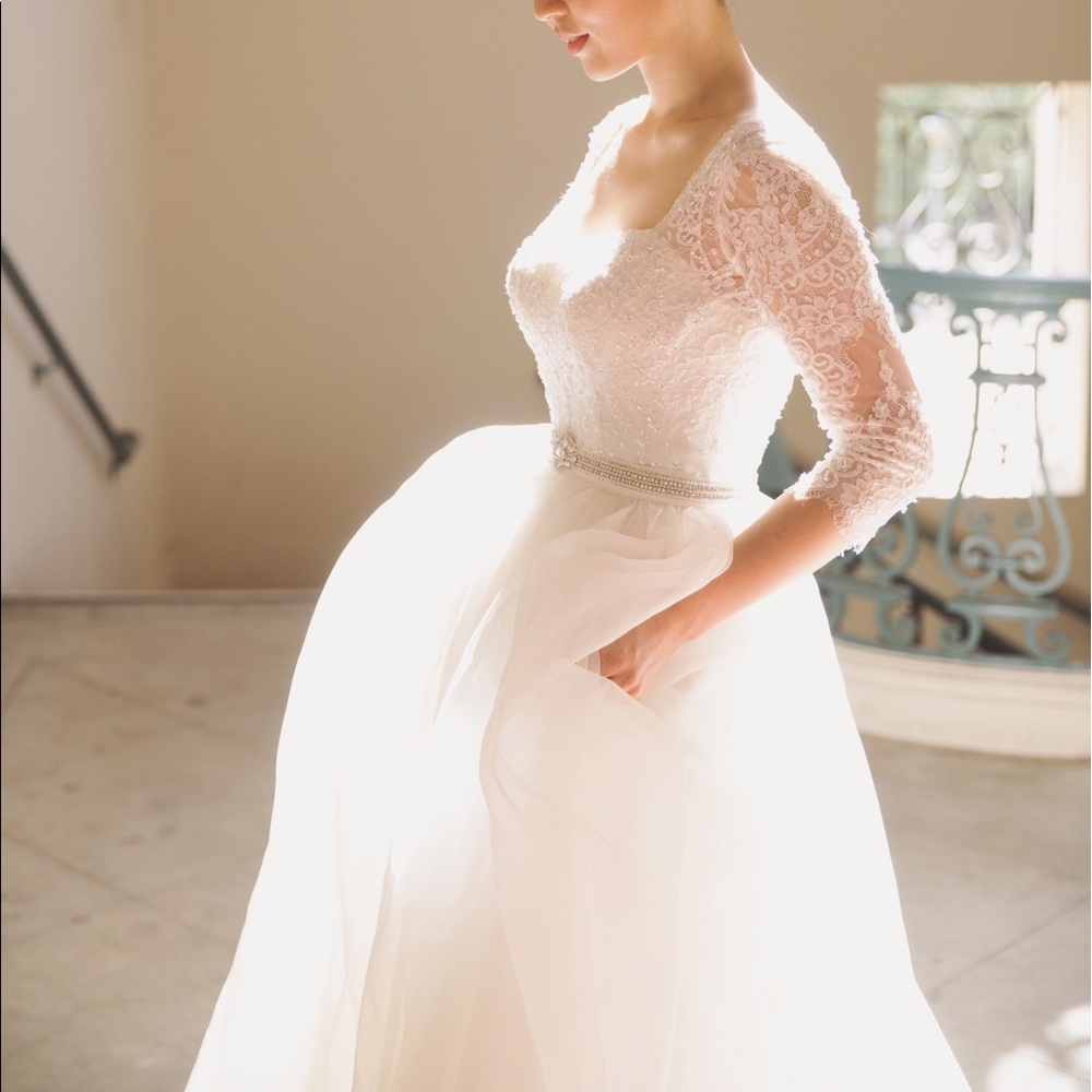 Oleg Cassini CWG3731 Wedding Dress 3/4 sleeves