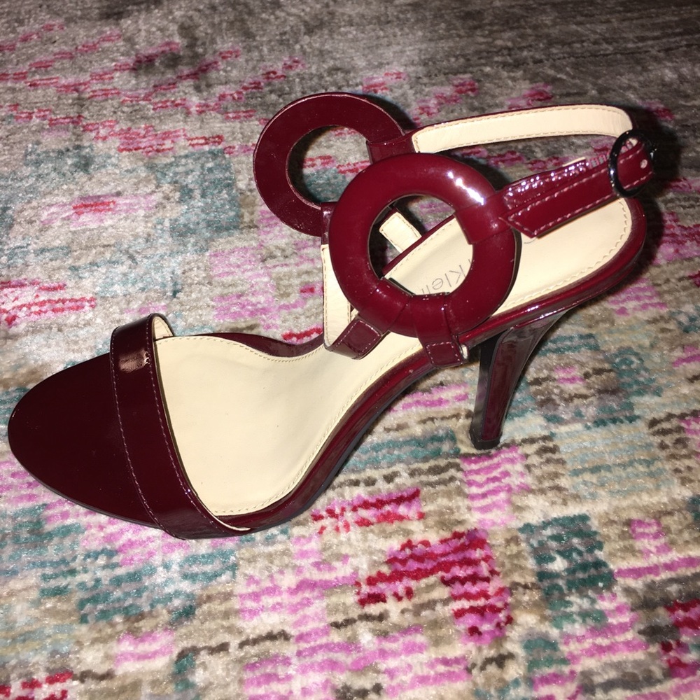 Calvin Klein high strapping heel.