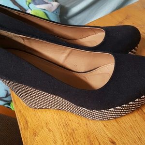 Black and white platform wedges