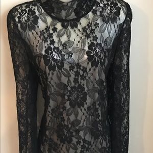 Long Sleeve Black Lace Blouse
