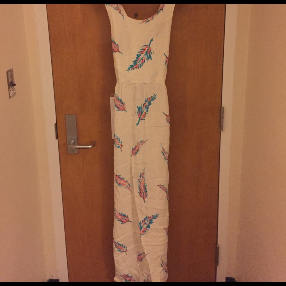 Feather cage/open back maxi dress