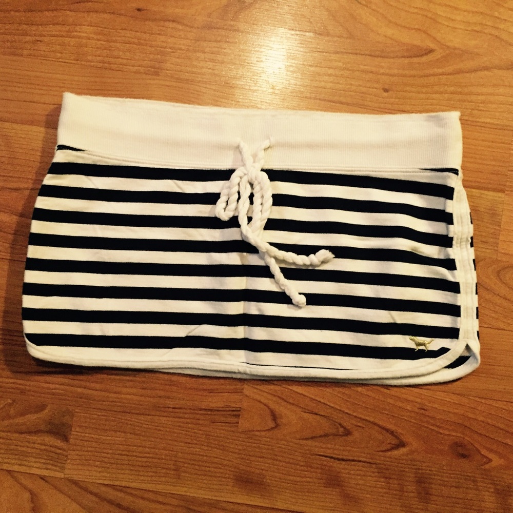 PINK terry mini skirt, navy/white striped, xs