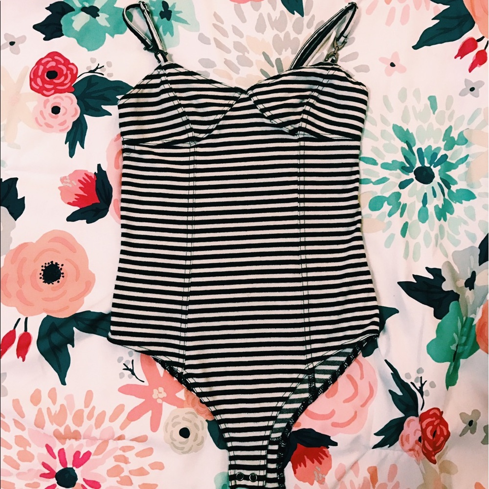Navy and cream stripped body suit