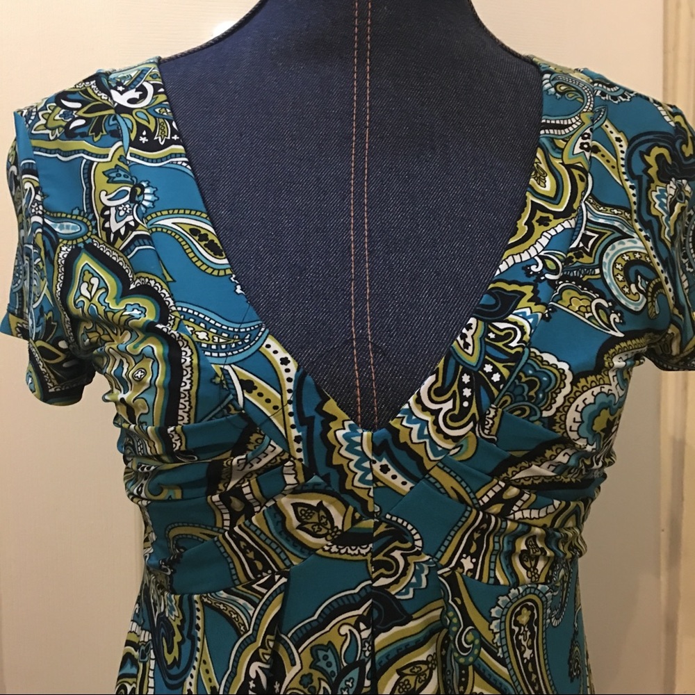 INC teal green black paisley dress 👗 small