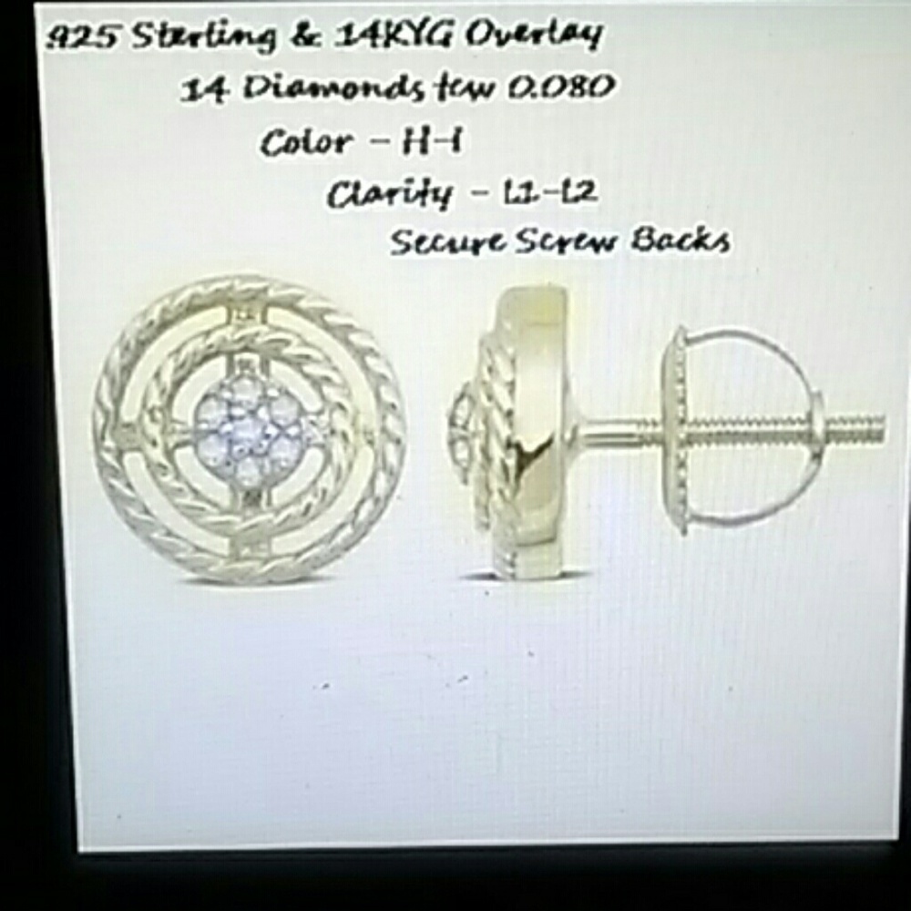 Secure SCREW BACK Diamond Earrings .925 & 14K YG