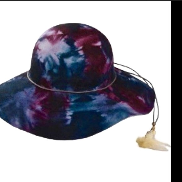 Olive Piqué Tie Dye Wide Brim blue wine Feathers - Picture 3 of 4