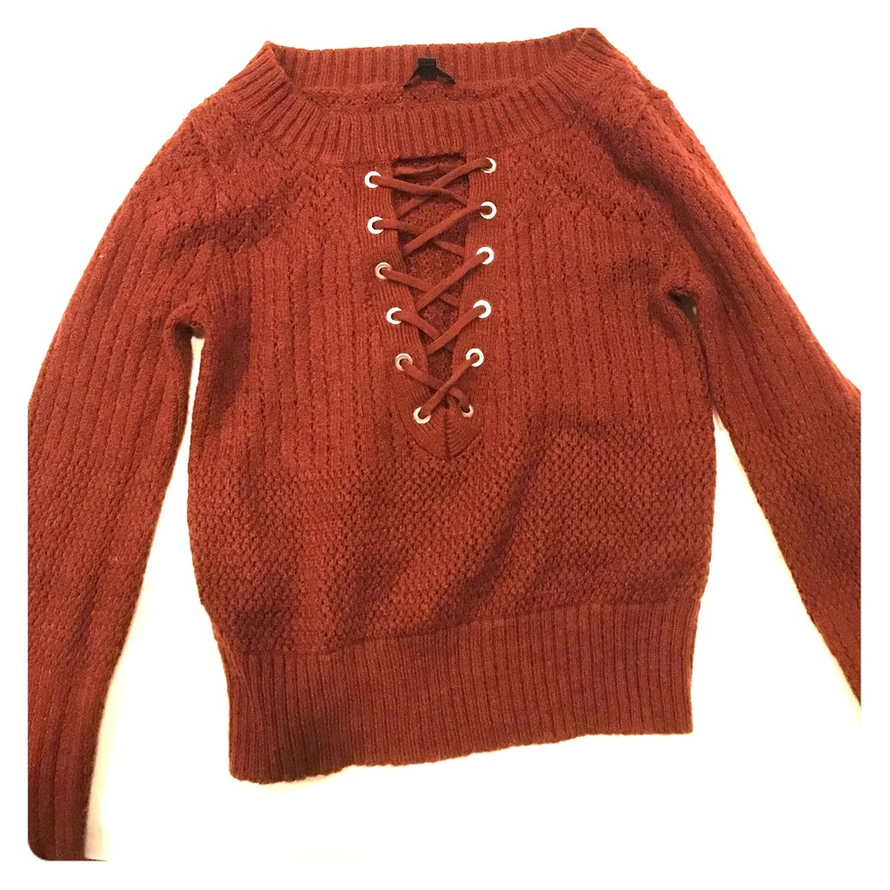 Burgundy lace up sweater size small