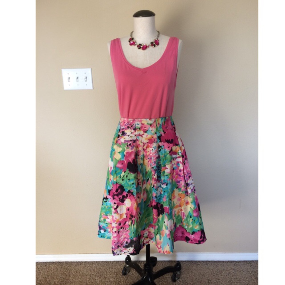 EUC Allison Taylor Cotton Floral Pleated Skirt 14