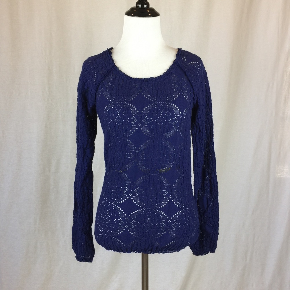 Free People Blue Lace Long Sleeve Top