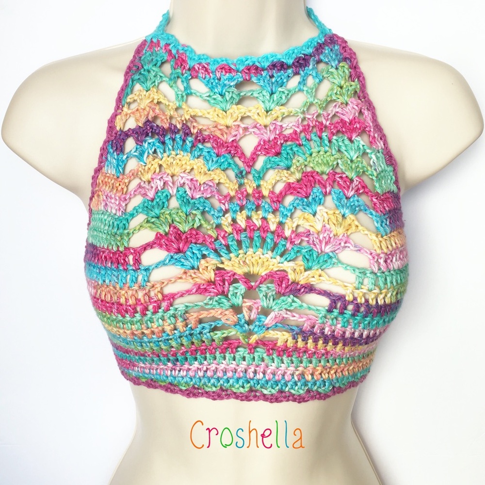 Candy Crochet Crop Top Halter Handmade