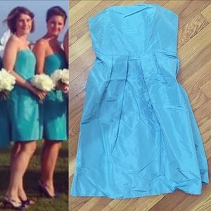J. CREW SILK BRIDESMAID/ PROM STRAPLESS TURQ DRESS
