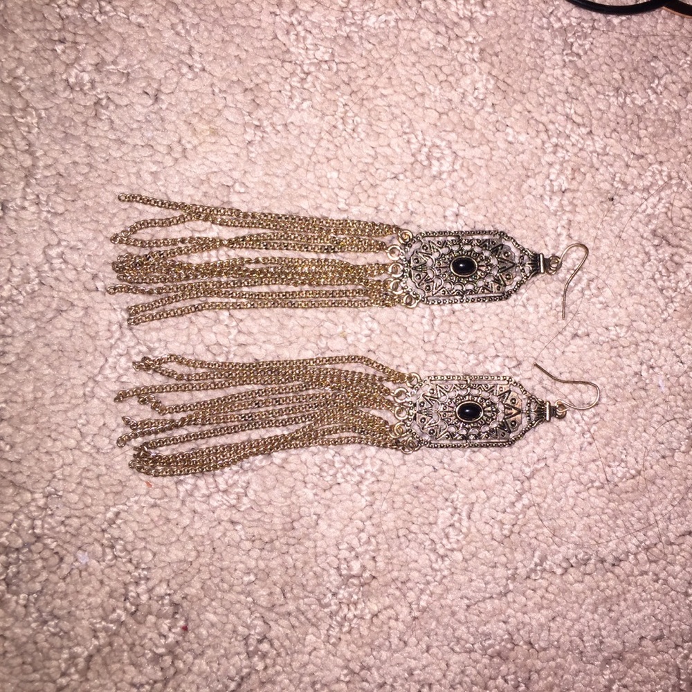 Black and gold long earings