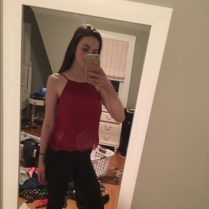 Red Tank with Lacy Detailing