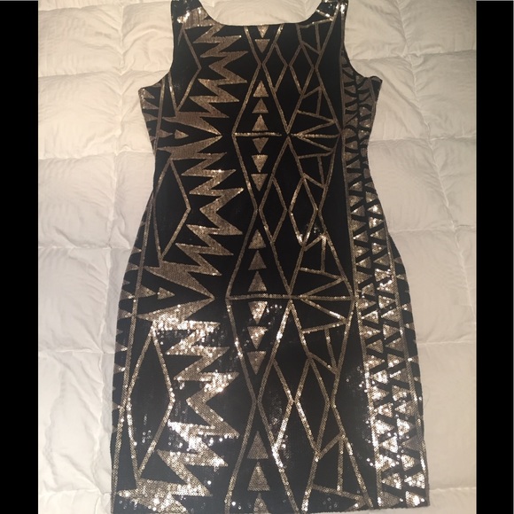 Black & Gold sequin Aztec-patterned dress - Picture 1 of 2