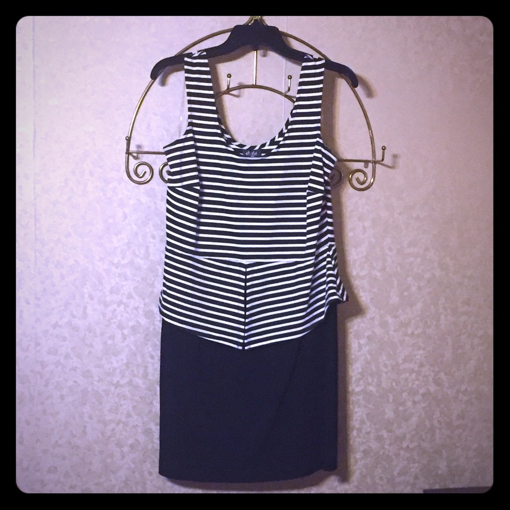Black and white peplum mini dress, never worn.