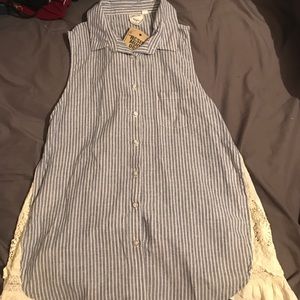Blue and White striped button up w/ lace