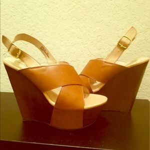 Sling back peep toe wedges