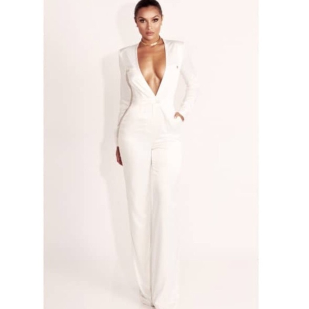 Jlux off white satin jumpsuit