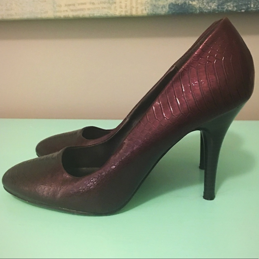 Purple Faux Snakeskin Pumps