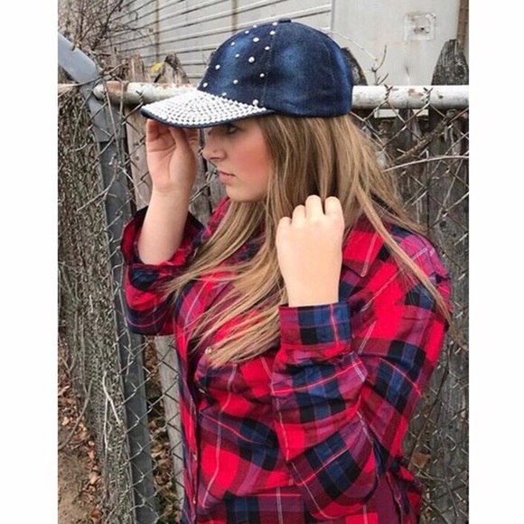 NWT Denim Hat With Studs - Picture 2 of 2